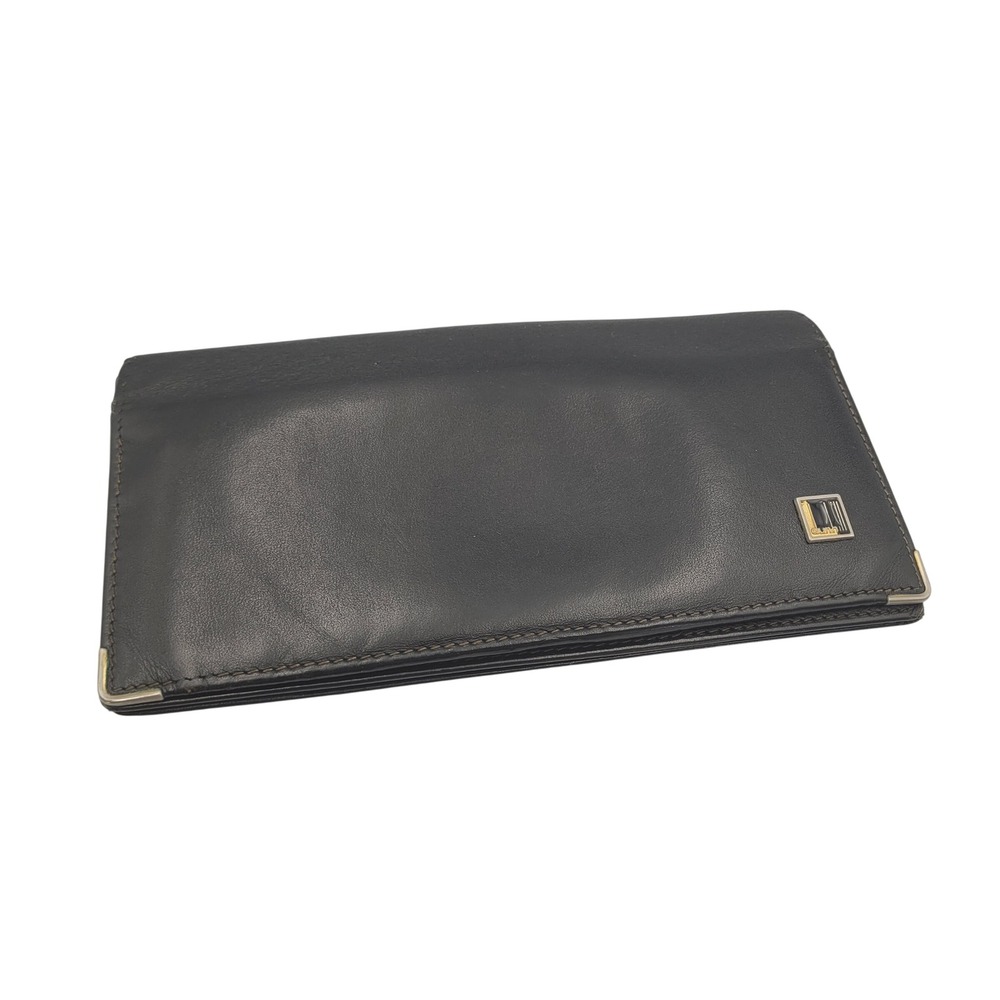 Dunhill Mens Long Bifold Wallet Black Leather Made in Italy Vintage Logo